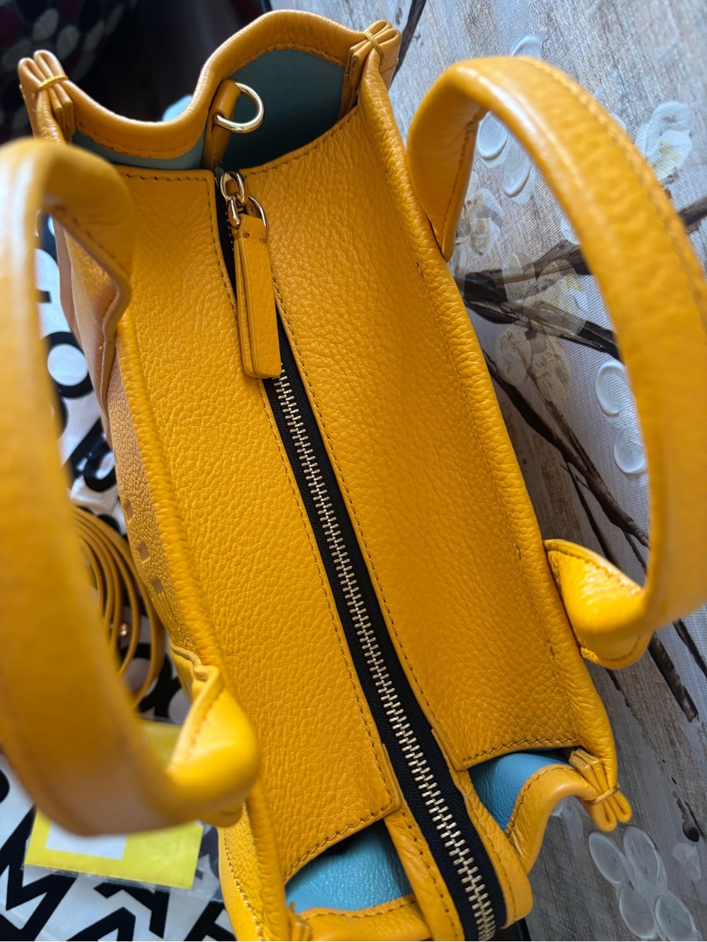 Marc Jacobs Pebbled Leather The Tote Bag SMALL in Mustard - Picture 9 of 16